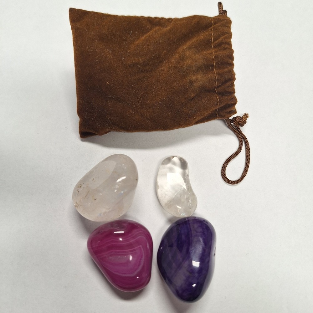 Tumbled Crystal Stone Set Quartz & Agate Polished Stones With Pouch